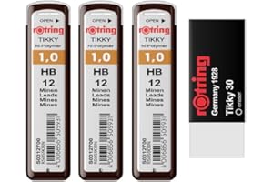 rOtring Tikky S0312700 Lot de 36 mines HB 1,0 mm avec gomme Tikky 30