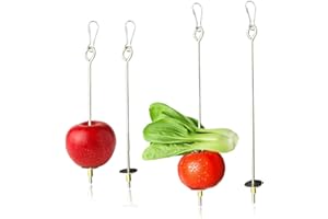 KEWUF 4 Pezzi Spiedino Portafrutta per Pappagalli, Mangiatoia per Pappagalli, Accessorio Appeso alla Gabbia per Foraggiamento del Cibo, Portafrutta per Uccelli, Giochi per Pappagalli, Acciaio Inox