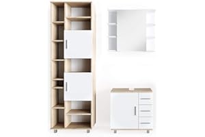 Vicco set mobili bagno Ilias, Sonoma/Bianco, 3 parti, con colonna