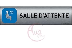 AUA SIGNALETIQUE - Plaque de porte Aluminium brossé imprimé AluSign - 200x50 mm - Double Face adhésif au dos - Impression UV directement sur l'aluminium (Pas de contre collage) (Salle d'attente)