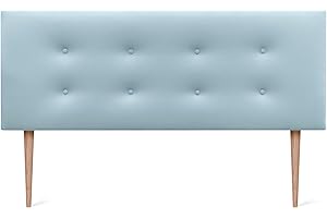 DHOME Testiera in Similpelle o Tessuto AQUALINE Pro con 2 file di Bottoni e Gambe Testiera Imbottita per Letto di Lusso (160x105cm con gambe (Letti 150/160), Similpelle Celeste)