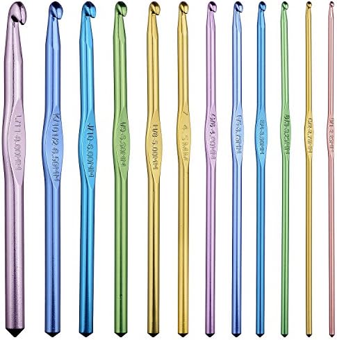 BCMRUN 12 Packs Aluminum Crochet Hooks Knitting Needles Craft Yarn Letter Sizes (B、C、D、E、G、7、H、I、J、K、L) Stainless Steel Hooks Large-Eye Blunt Needles Plastic Split Ring Markers