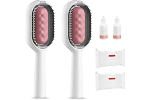 NEXORIA Reinigungsbürste für Haustierhaare, 4-in-1, 2 Stück, mit Wasserbehälter und Feuchttüchern, selbstreinigende Katzenbürste, Kamm für Haustierpflege, Katzenhaarbürste zum Entfernen von losem Fell