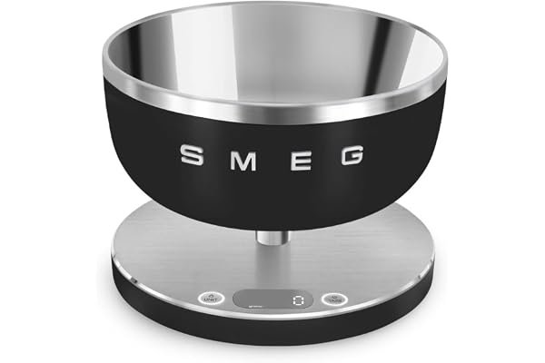 Smeg, Balance de Cuisine KSC01BLMWW, Bol Amovible en Acier Inoxydable, Quatre Unités de Mesure g/ml et lb.oz/fl.oz, avec Fonction de Tare, Capacité Maximale 5 kg, Noir Mat