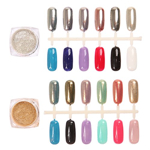 MAKARTT Mirror Powder Gold Silver Pigment Powder Chrome Pigment Nail Glitter Power Dust Nail Sequins (Silver+Gold)