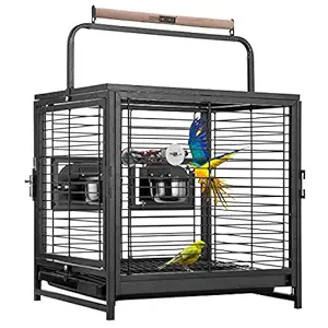 VIVOHOME 18 Inch Wrought Iron Bird Travel Carrier Cage for Parrots Conures Lovebird Cockatiel Parakeets