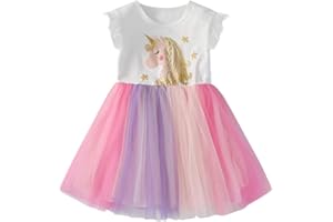 DXTON Robes pour Filles Robe Motif Licorne Robe Princesse Party Girl Vêtements 2-8 Ans