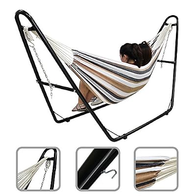 Todeco - Hamac, Lit Suspendu - Capacité: Pour 2 personnes - Hauteur: Ajustable - Marron, Coton, Brésilien, Avec support type-H