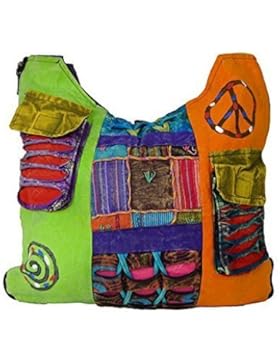 Mehrfarbige lange Schultertasche der Damen-Hippie-Art.
