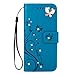 Produktbild Homikon PU Leder Hülle Retro Schön Schmetterling Blume Schutzhülle für Mädchen Brieftasche Ledertasche Bling Glänzend Glitzer Diamant Handyhülle Etui Kompatibel mit Samsung Galaxy Note 9 - Blau
