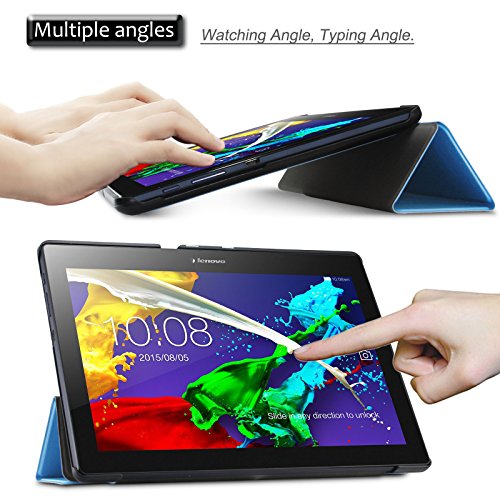 Infiland Lenovo Tab 2 A10-70 / Tab 2 A10-70L / Tab 2 A10-70F / Tab 2 A10-30F / Tab 2 A10-30L / Tab 3 10 Business/ Tab3 10 Plus Hülle Case, Ultra Dünn Tri-Fold Smart-Muschel PU Leder Schutzhülle für Lenovo Tab 2 A10-70 / Tab 2 A10-30 / Tab 3 10 Business/ Tab3 10 Plus 10,1 Zoll Tablet (mit Auto Schlaf / Wach Funktion)(Hellblau) - 3
