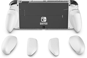 Skull & Co. GripCase OLED for Nintendo Switch OLED Model: A Dockable Transparent Protective Cover Case with Interchangeable Grips [to fit All Hands Sizes] [No Carrying Case] - OLED White