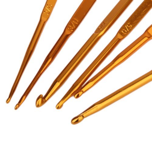 TOOGOO(R) 6 Stueck Aluminium Goldenen Doppel Enden Haekelnadel 2,0 – 7,0 mm - 2