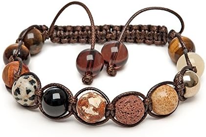 Shamballa Bracelet Unique Amaka Tigers Eye Dalmatian/Picture Jasper Wooden Agate Pyrite Jade Onyx Gemstone Beads Hand-Made in Britain Zodiac Capricorn - Leo A2