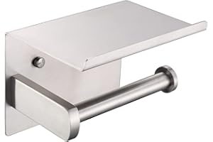 HomeHeng Porta Carta Igienica con Porta Cellulare - Nichel Spazzolato Portarotolo Carta Igienica Adesivo Porta Rotolo Carta Igienica da Parete per Bagno