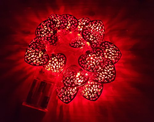 LED-Lichtshop® 1 Stück 3m länge 20er LED-Lichterkette rote Metall-Herzen, batteriebetrieben mit Schalter. Hochwertige Deko Lichterkette für Innen von LED-Lichtshop. - 2