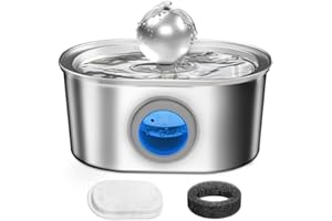 Fontaine a Eau Chat INOX, HYTOBP 3,2L Distributeur Eau en Acier Inoxydable, Pompe Silencieuse, Fenêtre Transparente, Multi-Filtration, Boule de Dragon, Convient aux Plusieurs Animaux