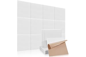 PAAUZOENG Lot de 24 plaques acoustiques carrées autocollantes - Isolation acoustique haute densité - Pour mur, plafond, bois et porte - Panneau acoustique - Plaque acoustique - 30 x 30 x 0,9 cm - Blanc