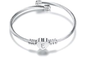 SUONIE Argento Amore Cuore 26 Lettera Iniziale Alfabeto A-Z Polsino Bracciale Gioielli Regolabili Regalo Per Figlia Figlio Sorelle Amici Mamma Collega Amante Compleanno Natale