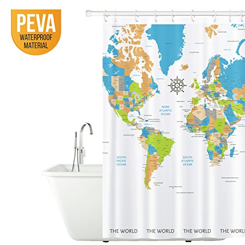 Tatkraft Map Duschvorhang 180X180cm Peva Wasserdicht Schimmelfrei mit 12 Duschringen