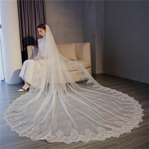 GWQ Cathedral Wedding Veil Bridal Wedding Dress Accessories Lace Edge 3M Trailing Net Yarn And Insert The Comb White / Ivory White , ivory , 4m