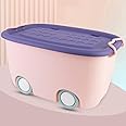 Bumtum 45L Toy Storage Box with Locking Lid & Handle - Pink | Rolling Organizer with Stackable Design & Wheels | Toy Basket Storage Solution for Kids | Size: 58x39x31 cm
