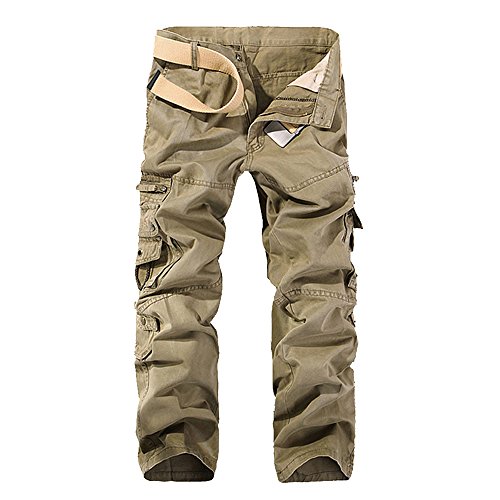 OEAK Pantalon de Travail Homme Cargo Chino Vintage Pantalon Randonnée Militaire Casual Durables avec Multi Poches en Coton/Short Bermuda Homme