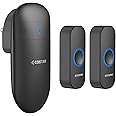 COSTAR Wireless Door Bell Kits Chime for Home Office with LED Light 300 Meter 1000 Feet Operating Range 32 Ringtones 5 Levels Volume, 1 Receiver and 2 Push Button IP44 Waterproof (Pebble T312-Black)