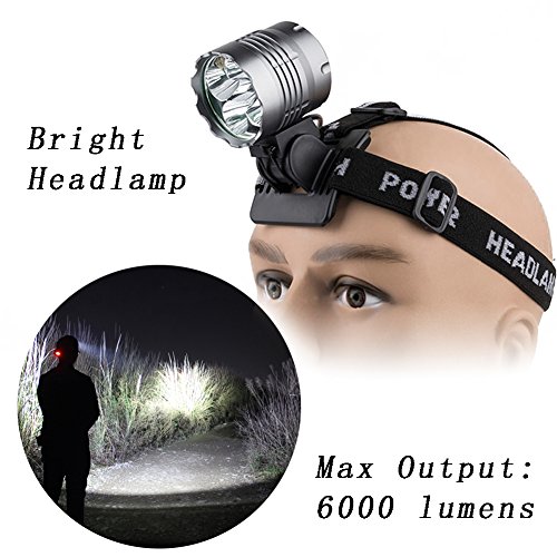 5*CREE XM-L T6 6000 Lumen LED aufladbare Fahrradlicht mit 6400mAh Batterie Frontlichter Kopfleuchte Doppelzweck Kopflichter Fahrradlampe vorne wasserdicht Kopflampe - 5