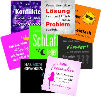 Bierdeckel "Sprüche Mix", eckig 93 x 93 mm aus Original-Bierfilzpappe (10er Set)