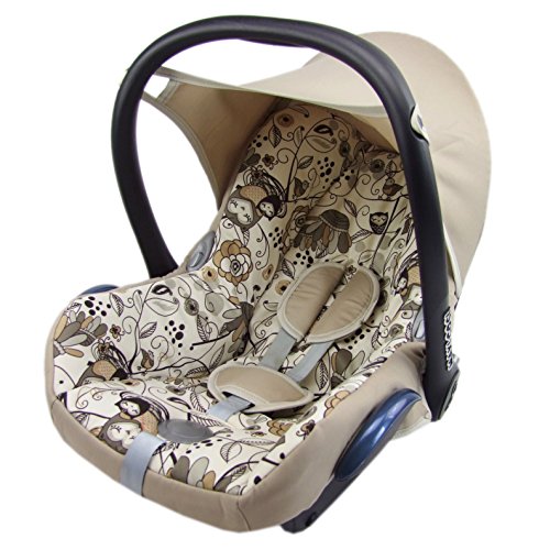 Babys-Dreams Ersatzbezug für Maxi-Cosi CabrioFix 6 tlg. BEIGE + EULEN §3 *NEU* Bezug für Babyschale Sommerbezug Cabrio Fix - 2