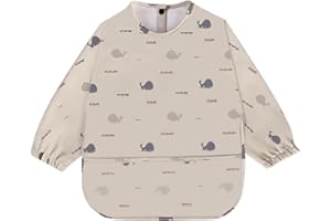 AOOTE Bavaglini a Manica Lunga, Bavaglini Impermeabili con Maniche, Bavaglino per Svezzamento con Tasca, Bavaglino Unisex per Bambini, Lavabile in Lavatrice, Materiale PU, per 6 a 12 Mesi,Balene