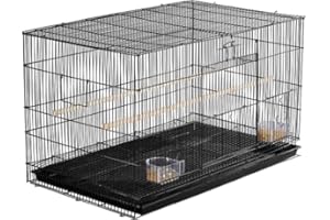 Abician Cage à Oiseaux avec Espace Spacieuse, Plateau Coulissant, 2 Perchoirs en Bois, Petits Oiseaux, Perroquets Perruches Conures Pinsons, 77,5 x 46,5 x 46cm Noir
