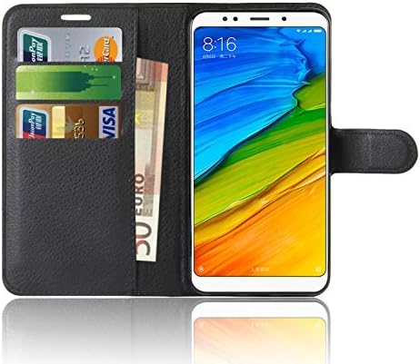Xiaomi Redmi 5 Plus Case , Anzhao Premium PU Leather Wallet Flip Cover Case With KickStand and Card Slots for Xiaomi Redmi 5 Plus (Black)