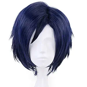 Blue: Anogol Hair Cap+Blue Synthetic Hair Cosplay Wig Short Straight Anime Full Wigs For Boy