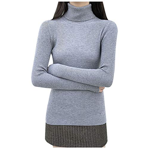 FOTBIMK Couleur Unie pour Femmes Slim Version Coréenne du Pull À Col Roulé Pull Décontracté d'hiver À Manches Longues pour Femmes Gris One Size