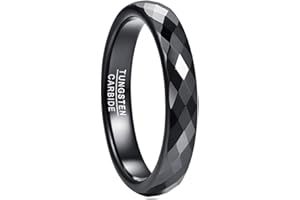 NUNCAD Bague Femme en Tungstène 4mm – Finition Facettée Diamantée - Noir/Bleu/Or Rose