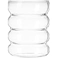 HANABASS 2pcs Ripple Shaped Vintage Drinking Glasses, Clear Ribbed Glassware, Water Glass, Juice Glass, Beverage Glass, Coffee Mugs, Bubble Glass Cup for Home Kitchen 380 Ml