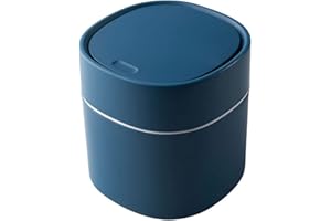 ETRAVEL Small bin office desk bin with lid for countertop, cosmetic table top, bathroom, bedroom, kids (BLUE)