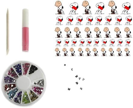High quality nail art decal stickers with Diamonte Rhinestones, nail glue and cuticle pusher - Snoopy and Charlie Brown