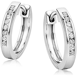 Orovi Pendientes Señora aros en Oro Blanco con Diamantes Talla Brillante 0.11 ct Oro 9 Kt / 375