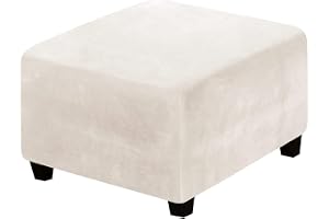 XAOLPLH ottomanöverdrag, tvättbart, fyrkantigt fotpallskydd, supermjukt puffskydd med elastisk botten, stretch soffa överdrag skyddsöverdrag, ottomaner pallskydd, beige, L