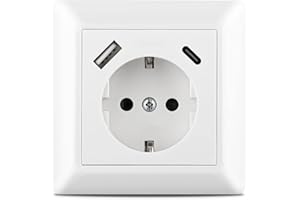 Kaifire USB Enchufe, Schuko Enchufe de pared con USB y Tipo C 3.4A Toma de Corriente pared Empotrado Enchufe con Marco para Smartphone Tablet MP3