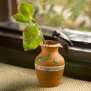 ExclusiveLane Earthenware Flower Vases (6.7 X 2.7 X 2.2 Inch, Earthen Brown and Black)
