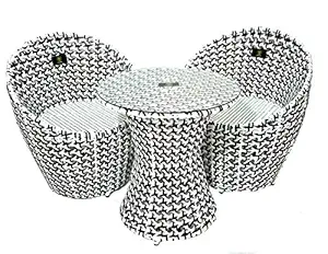 BrookWood - Outdoor Furniture Indoor Furniture Balcony Furniture Garden Furniture 2 Chairs Set with 1 Table with Glass White Brown NEST