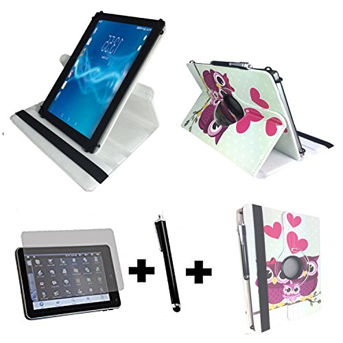 3er Starter Set für MP Man MPQC1030 Tablet PC Tasche + Stylus Pen + Schutzfolie - 10.1 Zoll Liebe Eulen 360_