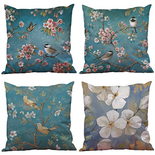 MStar schöne Vögel mit Blumen gedruckt Muster Kissenbezug 45X45cm aus SEIDE atmungsaktiv Kissenhülle Kopfkissenbezug - 4