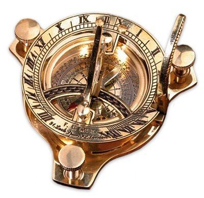 Antike Sonnenuhr mit Kompass Nostalgie Messing Uhr in Holzbox aus Holz Geschenkbox