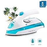 Aigostar Aquatravel 31HHL- Plancha de vapor. Diseño portátil especial para viajes con doble voltaje (115V + 230 V). Potencia de 800 watios, suela de teflón antiadherente con depósito de 45 ml. Color Aguamarina. Diseño exclusivo.