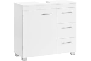 ‎VASAGLE VASAGLE Waschbeckenunterschrank, Badezimmerschrank, 3 große Schubladen, 30 x 70 x 64 cm, Badschrank, 2 Fächer hinter der Tür, Badezimmer-Unterschrank mit Füßen, wolkenweiß BBK503W10